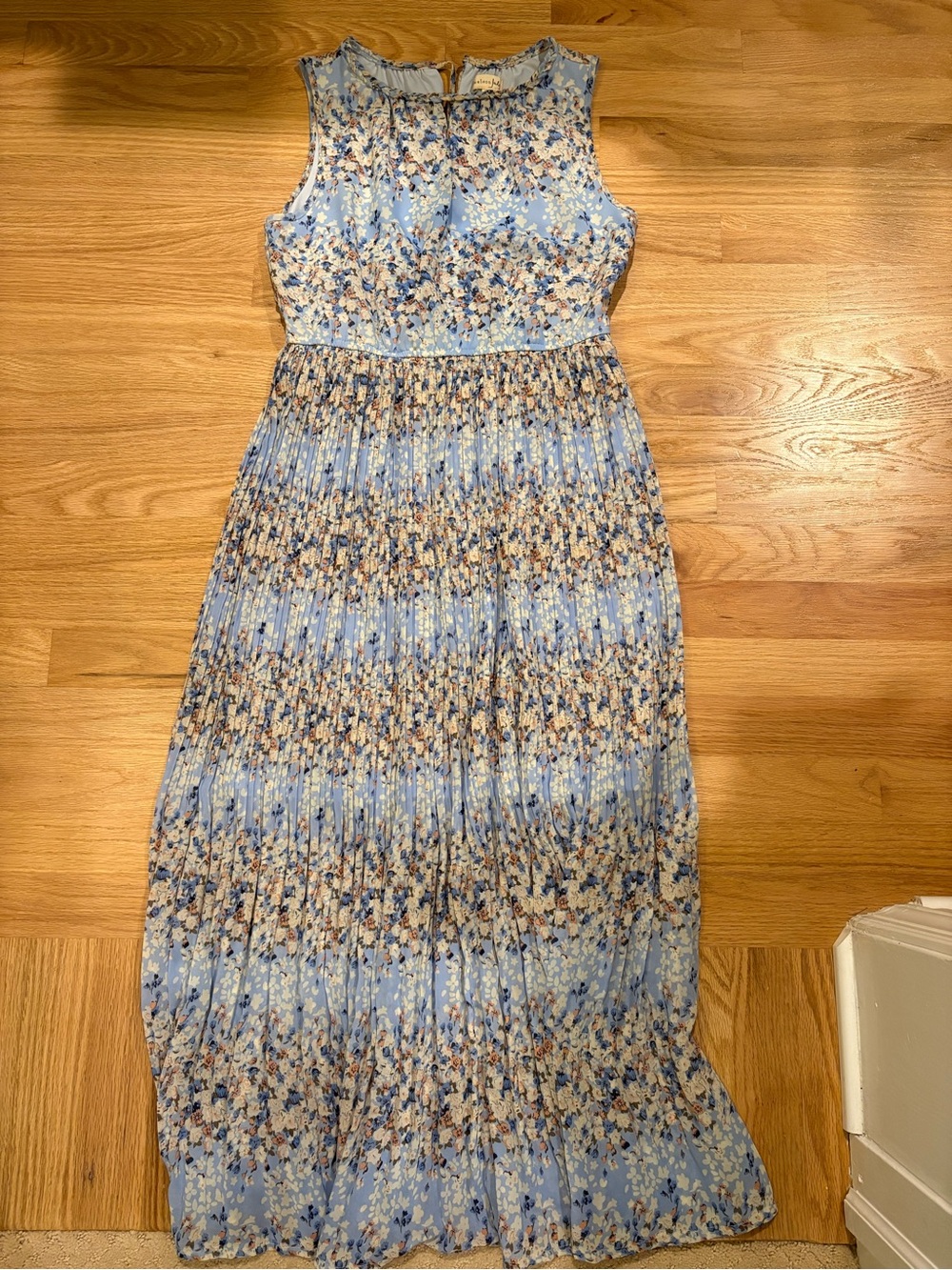 Light Blue Floral Pleated  Sleeveless Maxi Dress by Maison Jules